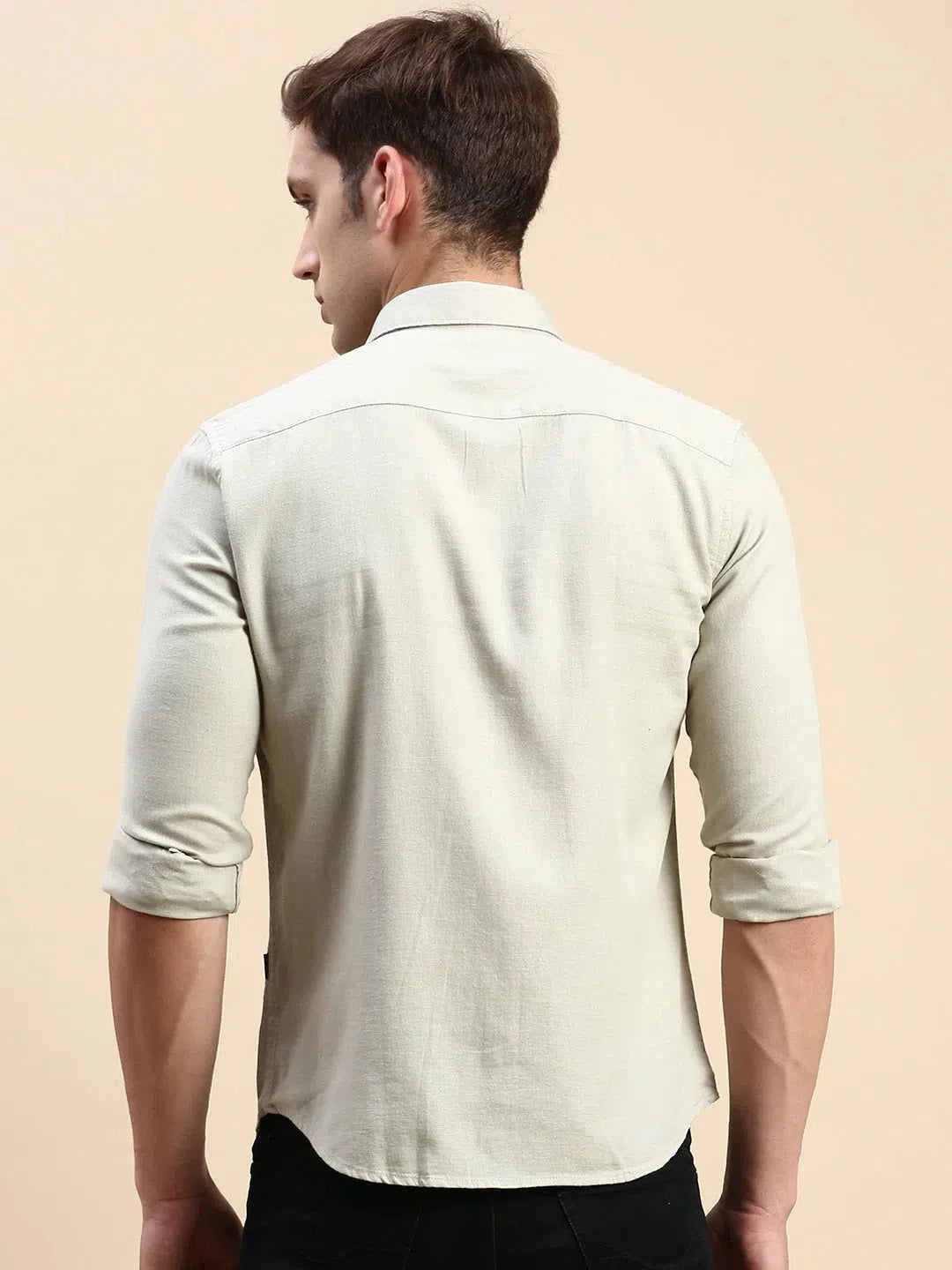 Men's Green Solid Shirt | Casual Cotton Linen Shirt - DesiQlo