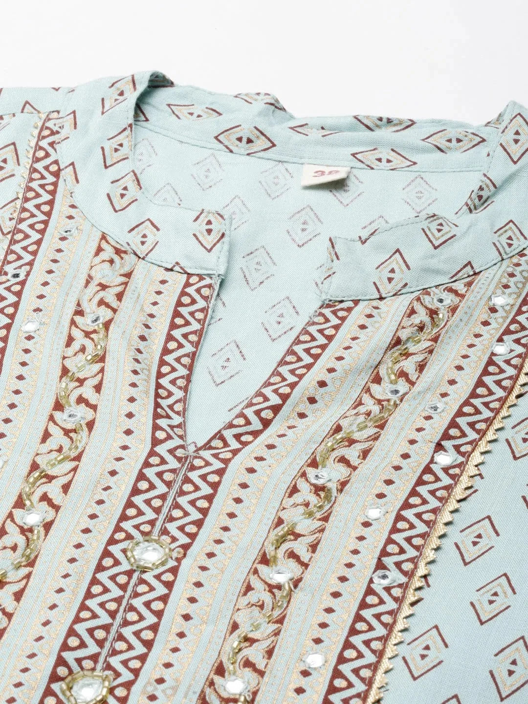 Turquoise Blue Printed Anarkali Kurta - DesiQlo Cotton Kurta