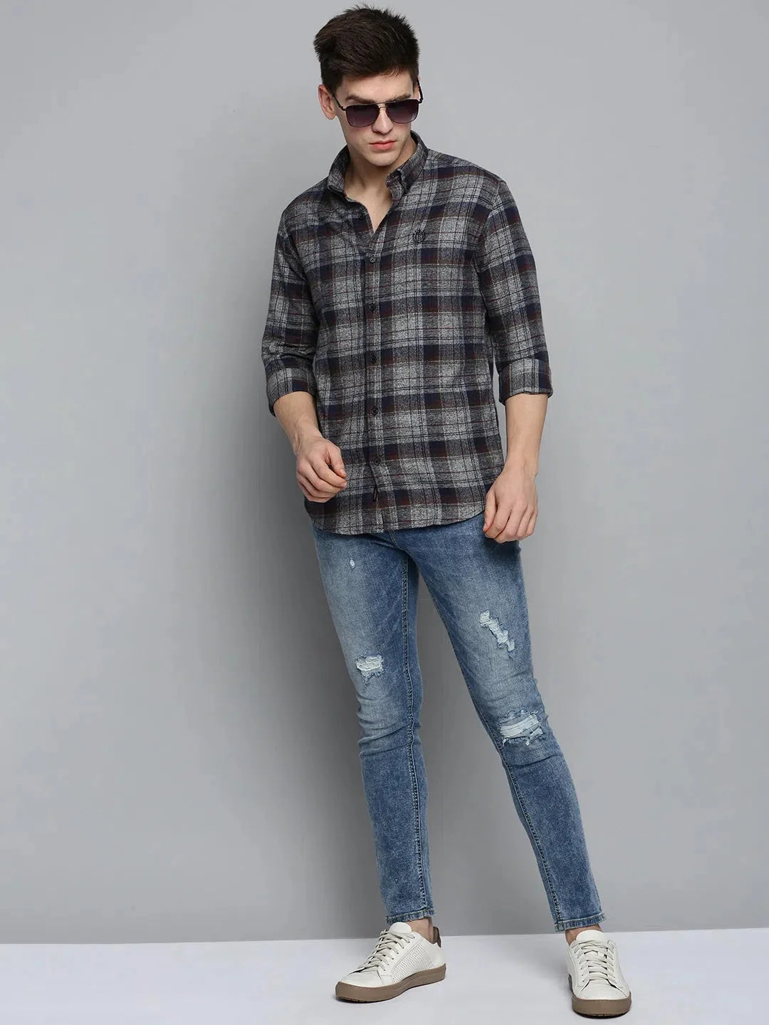 Grey Checked Cotton Mens Shirt | Casual & Stylish