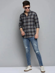 Men Grey Checked Casual Shirt-AARONCHECKS-4342-Grey