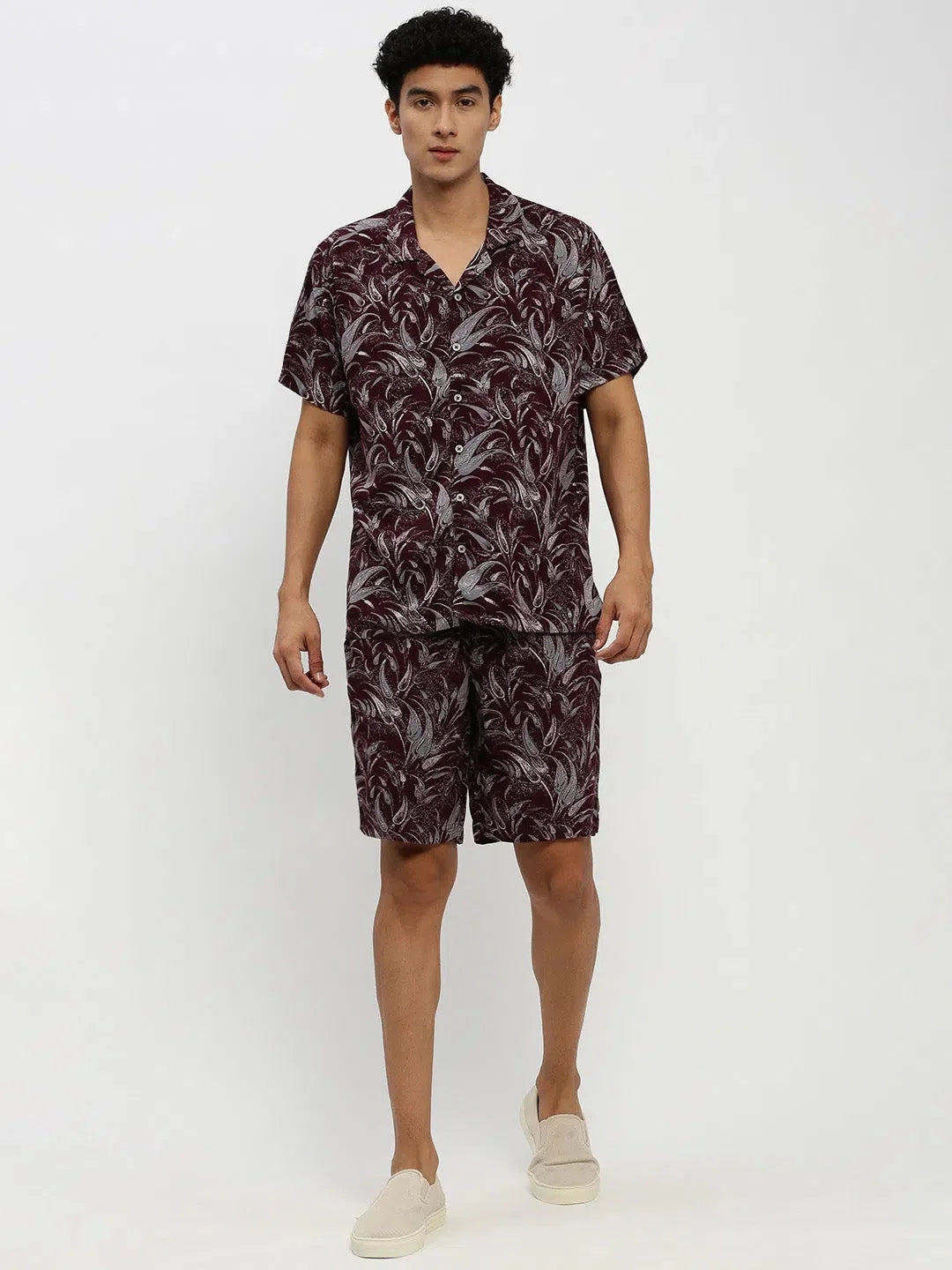 Men's Magenta Printed Co ord Set | Casual Mens Two Piece Sets