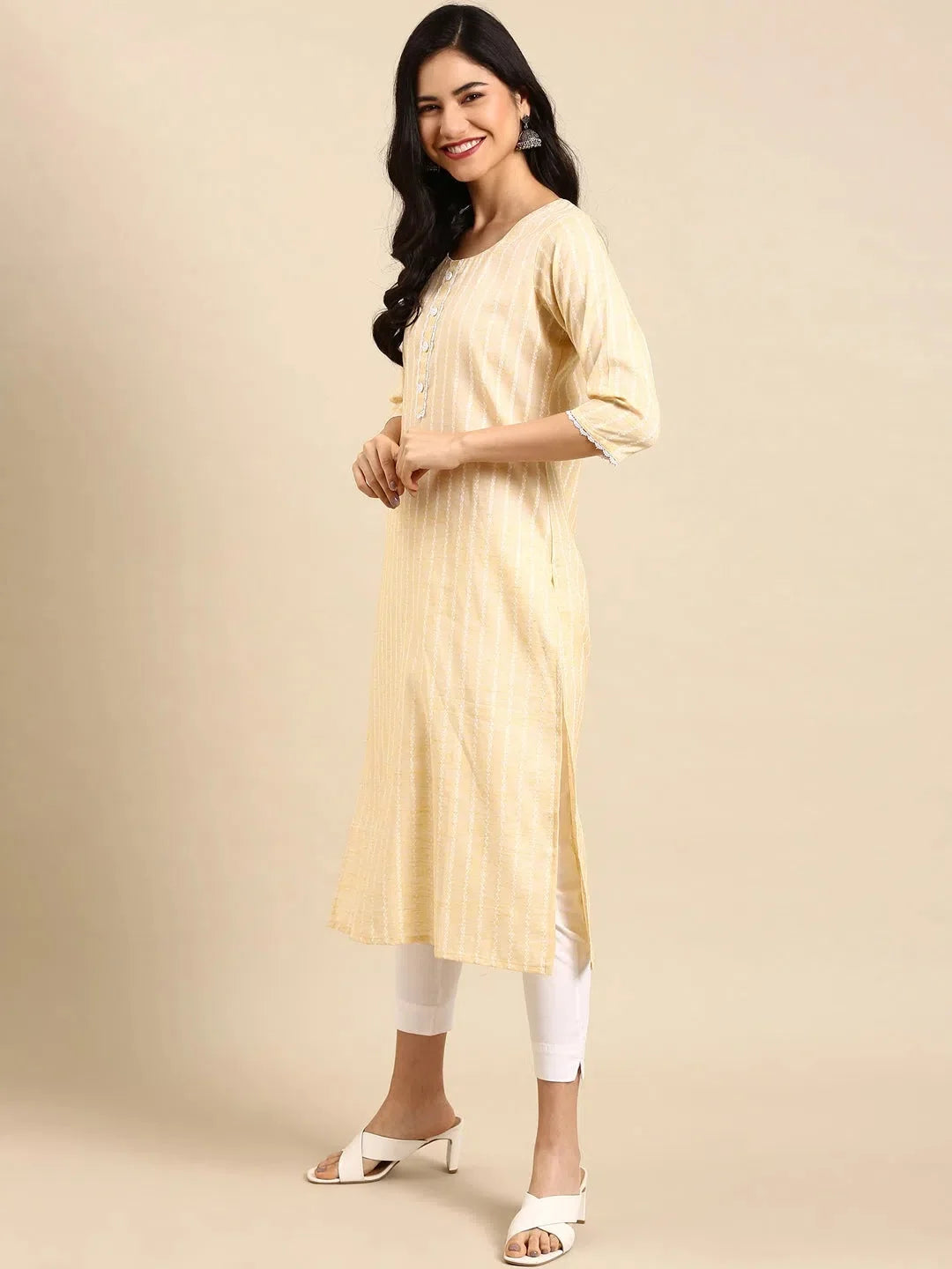 Green Printed Cotton Straight Indian Kurta - DesiQlo Fashion