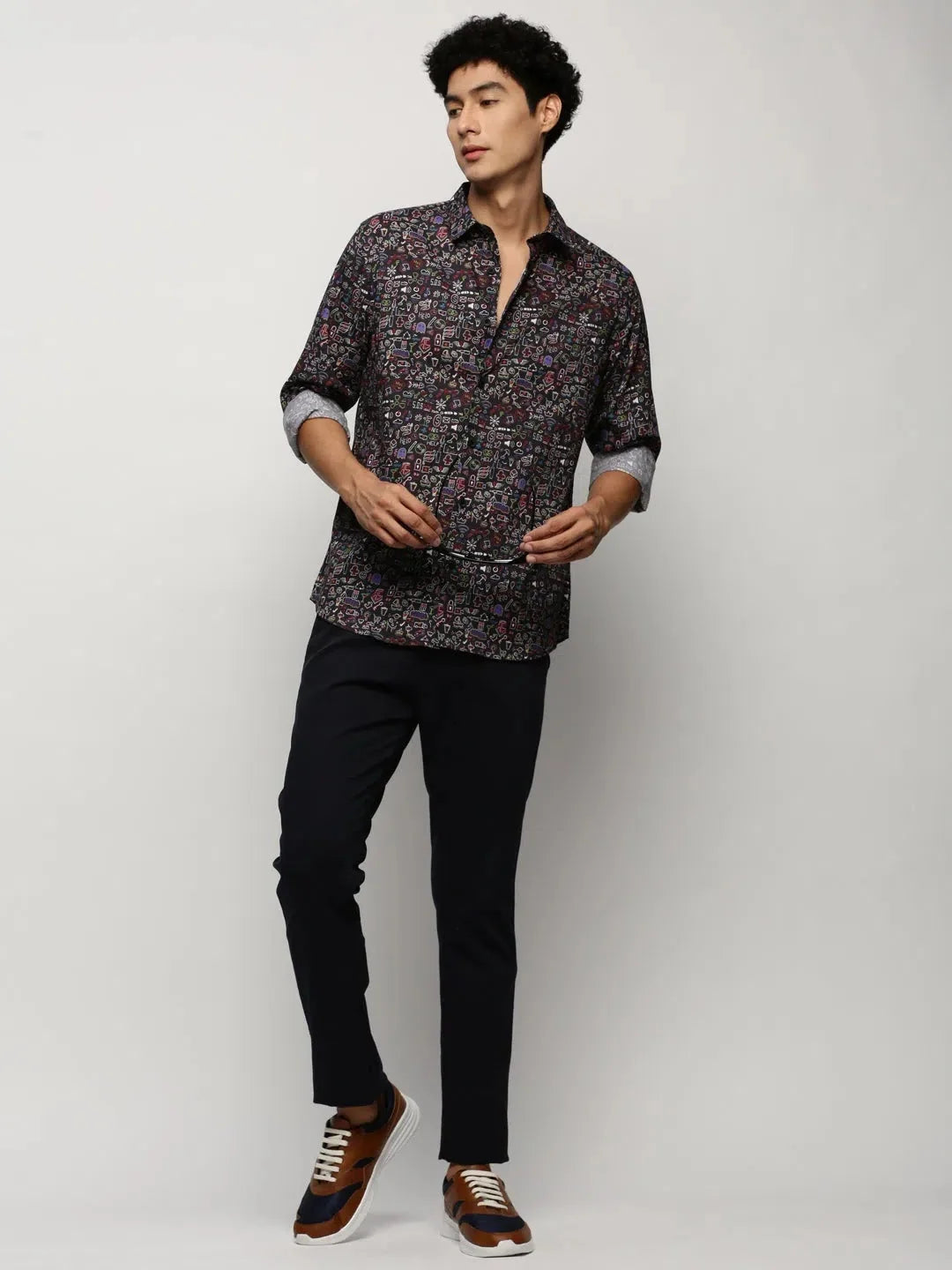 Men's Black Graphic Print Cotton Shirt | DesiQlo