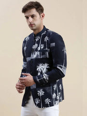 Men Navy Printed Casual Blazer-SOBLZ-71-13-Navyblue
