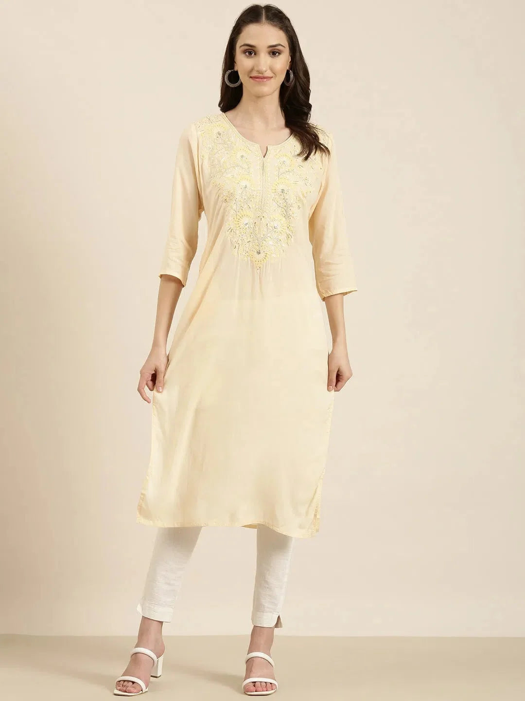 Peach Solid Cotton Kurta | Indian Kurtis for Women Online