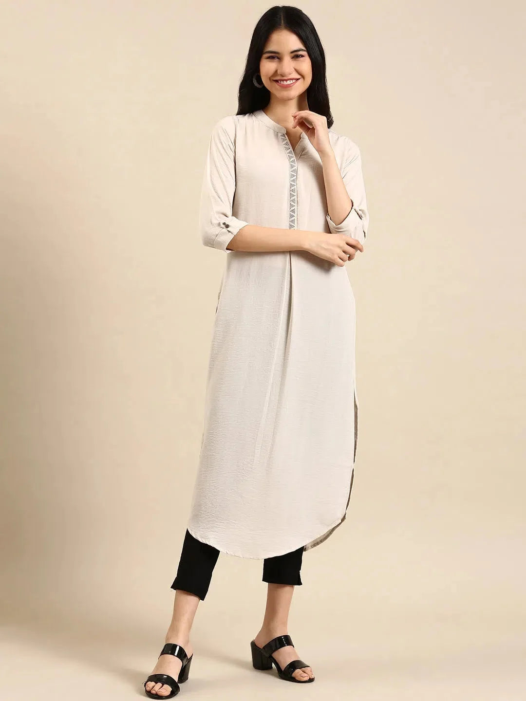 Elegant White Solid Indian Kurta | Viscose Kurtas for Ladies