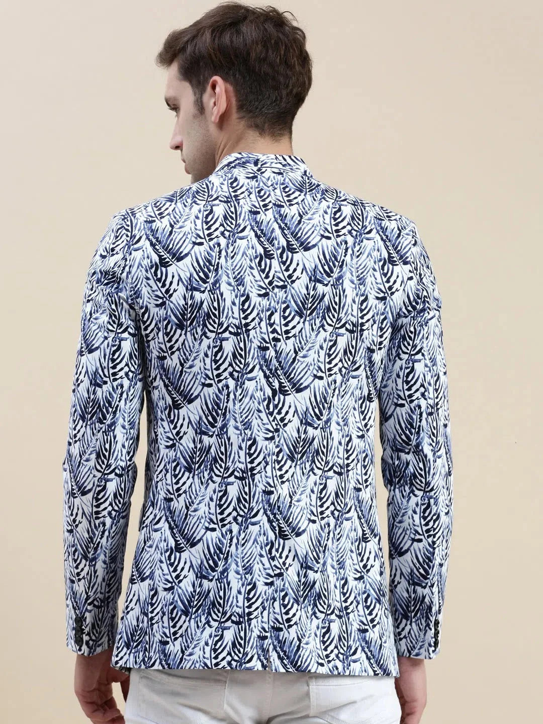 White Printed Cotton Blazer | Men's Ethnic Nehru Jackets