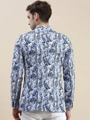 Men White Printed Casual Blazer-SOBLZ-71-12-White