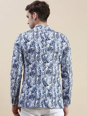 Men White Printed Casual Blazer-SOBLZ-71-12-White