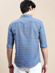 Men Blue Checked Casual Shirt-ALBACHECKS-75-Blue