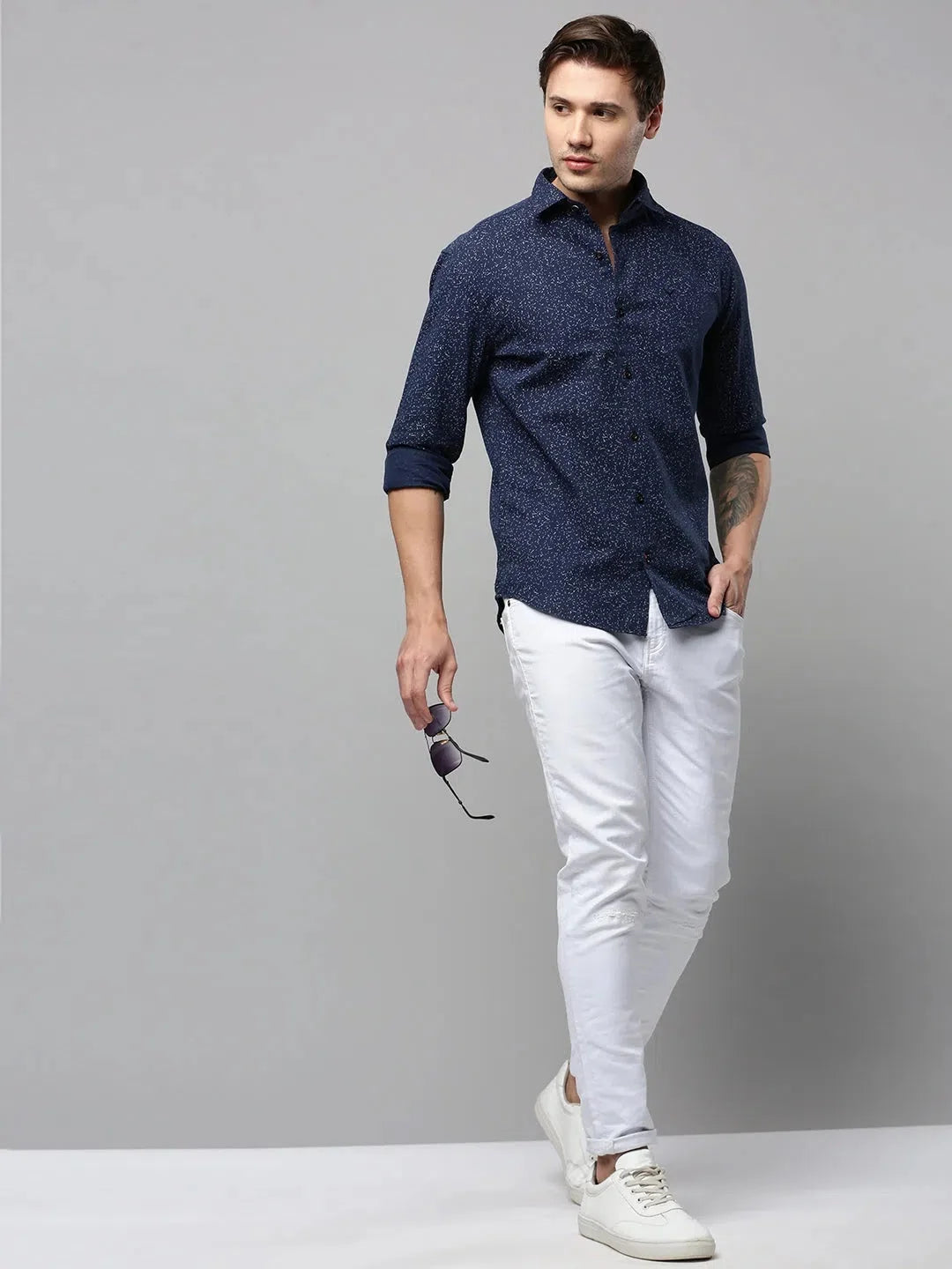 Men's Navy Printed Shirt | Cotton Mens Shirt | DesiQlo