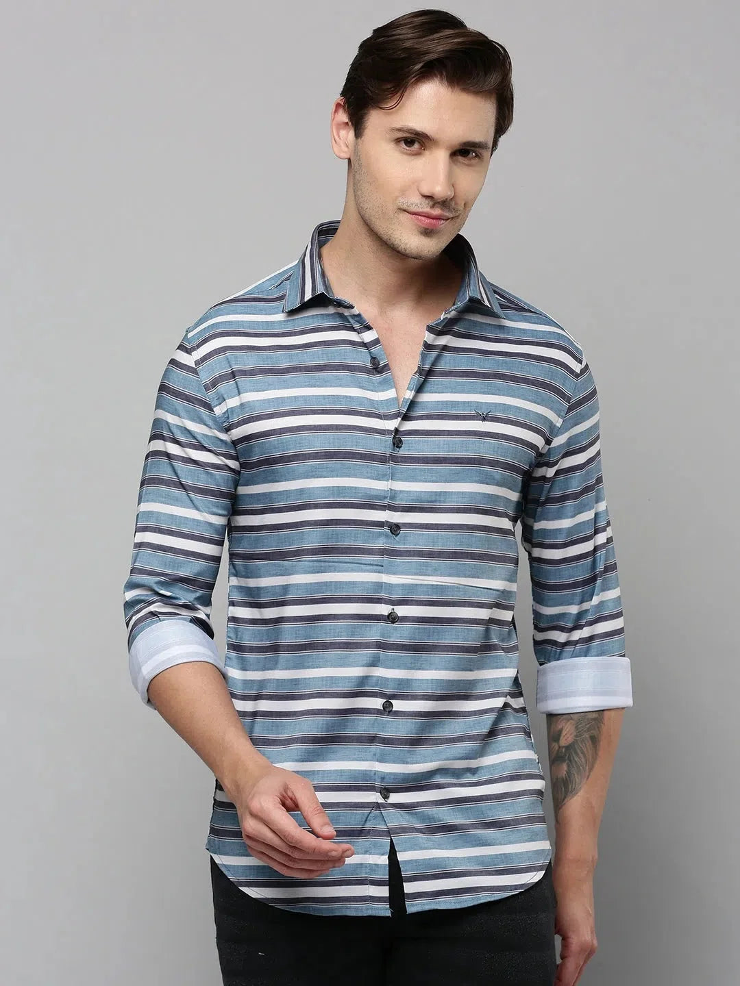Blue Striped Cotton Mens Shirt - DesiQlo Casual Stripe Shirt