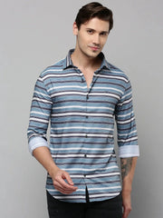 Men Blue Striped Casual Shirt-SPUNIMPORTSTRIRE-4683-Blue