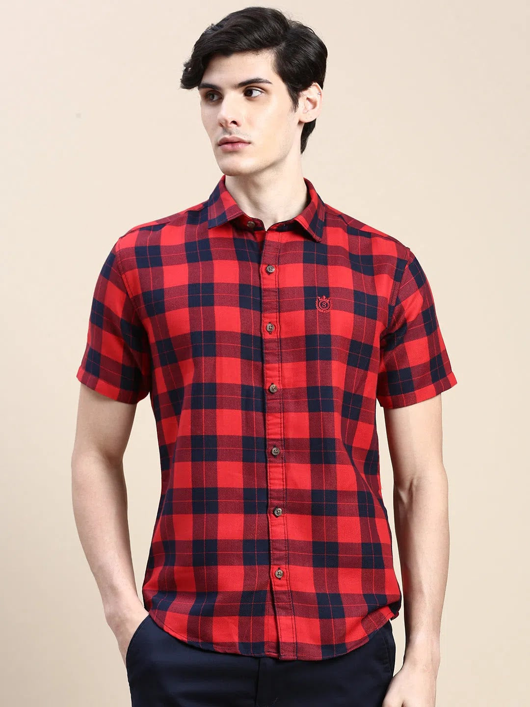 Men's Red Checkered Cotton Shirt - Casual Printed Shirt