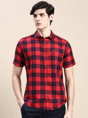 Men Red Checked Casual Shirt-WILLACHECKS-101-Red