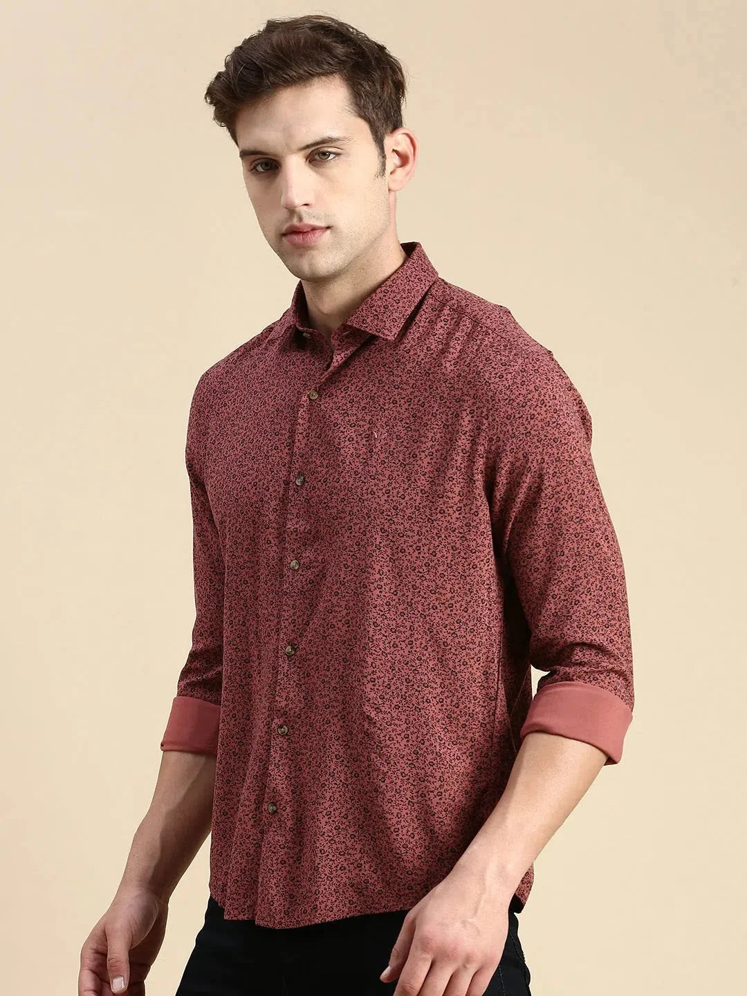 Men's Mauve Printed Cotton Shirt | Casual Shirts - DesiQlo