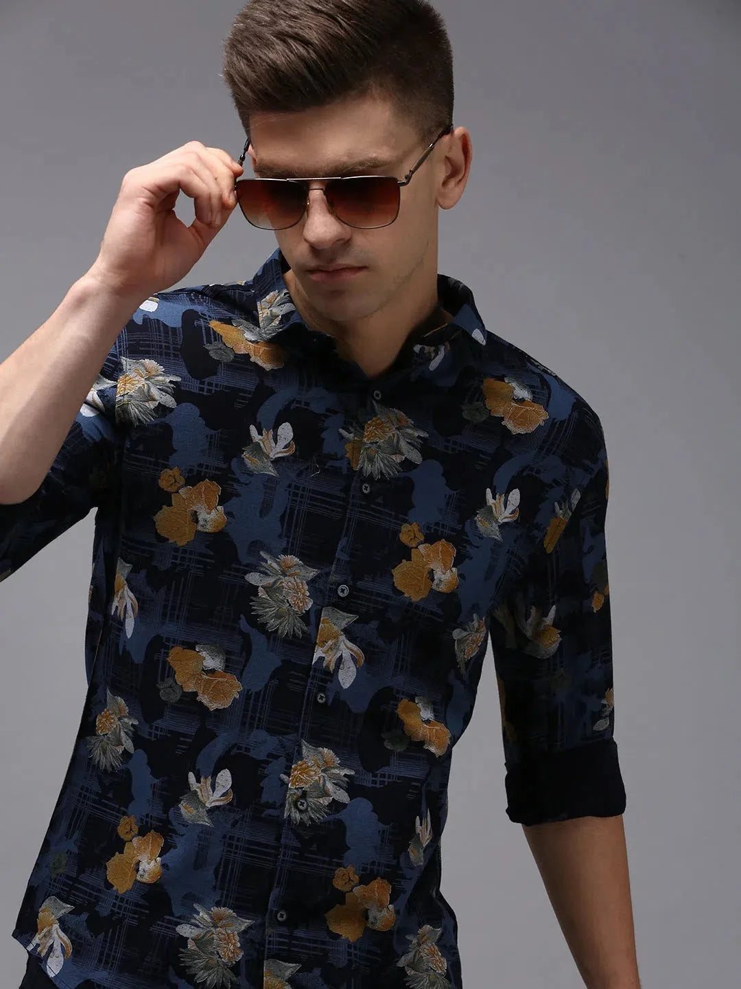 Men Blue Printed Casual Shirt-PARKERPRINT-1558-Navyblue