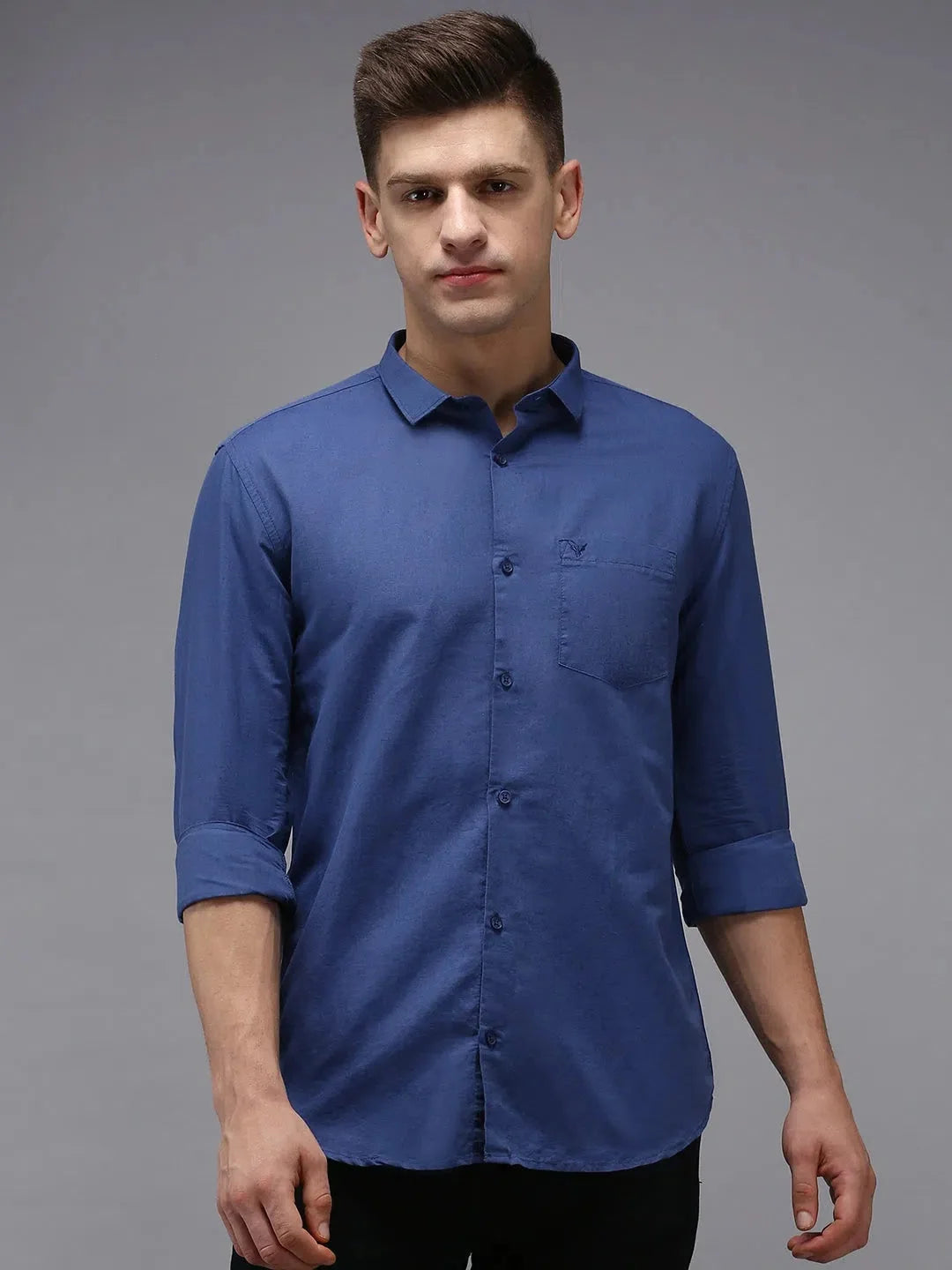 Trendy Navy Blue Solid Mens Shirt - Cotton Formal Shirts | DesiQlo
