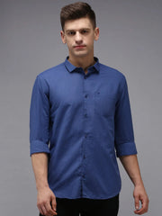 Men Blue Solid Casual Shirt-COLINLINEN-1338-Navyblue