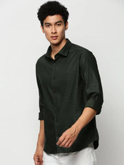 Men Green Striped Casual Casual Shirts-TRUJETTWILL-5483-Olive