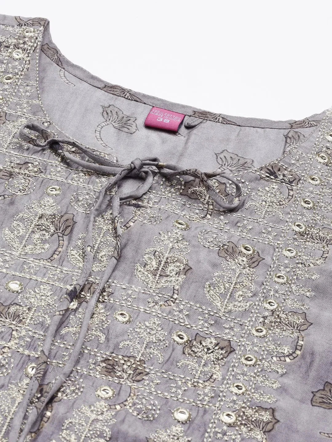 Grey Printed Polyester Indian Kurta for Women - DesiQlo