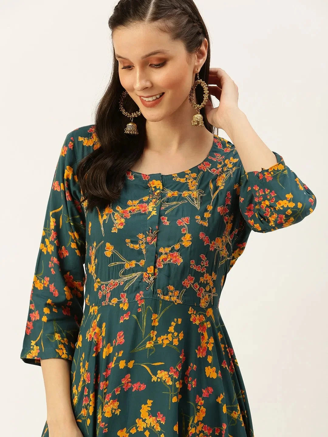 Teal Printed Anarkali Kurta for Women - Shop DesiQlo