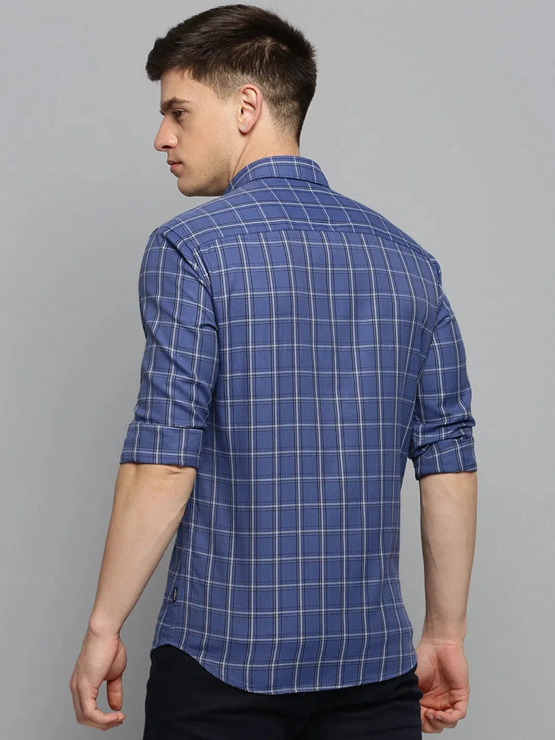Blue Checked Mens Shirt | Stylish Cotton Formal Shirts