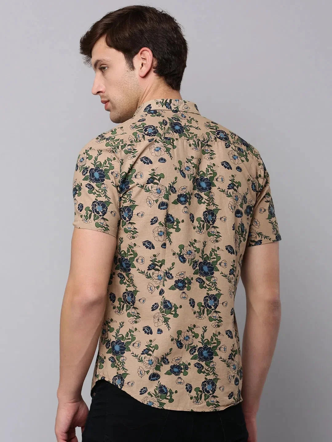 Men's Tan Printed Shirt | Cotton Casual Mens Shirt