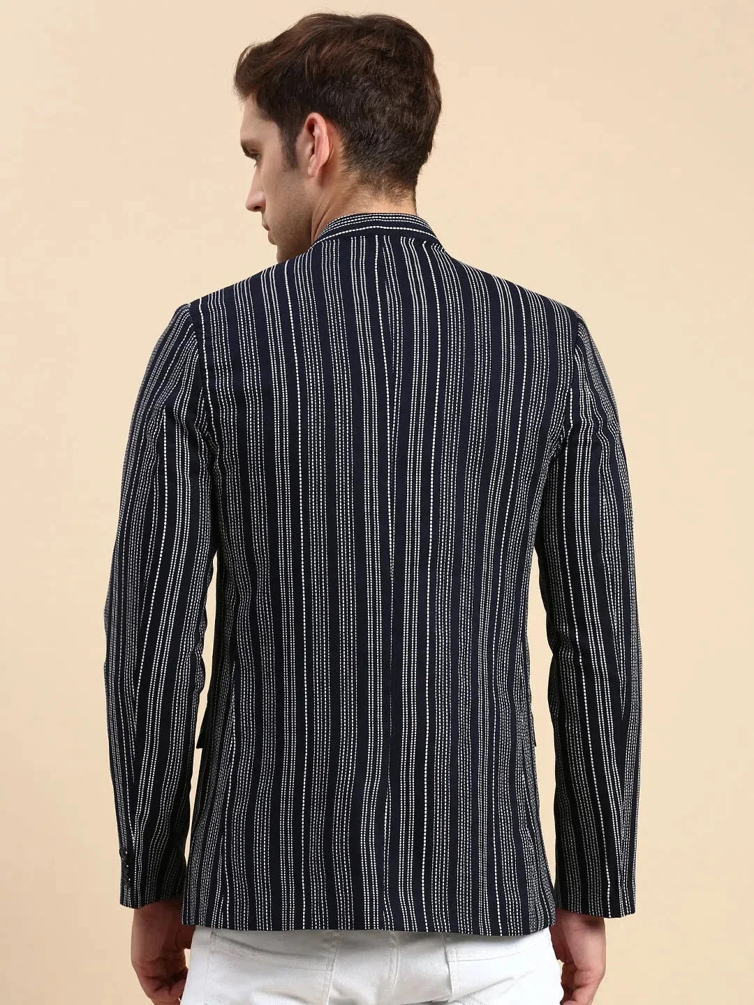 Navy Striped Party Blazer | Men's Ethnic Wear | DesiQlo