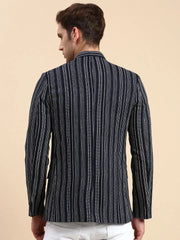 Men Navy Striped Party Blazer-SOBLZ-79-8-Navyblue
