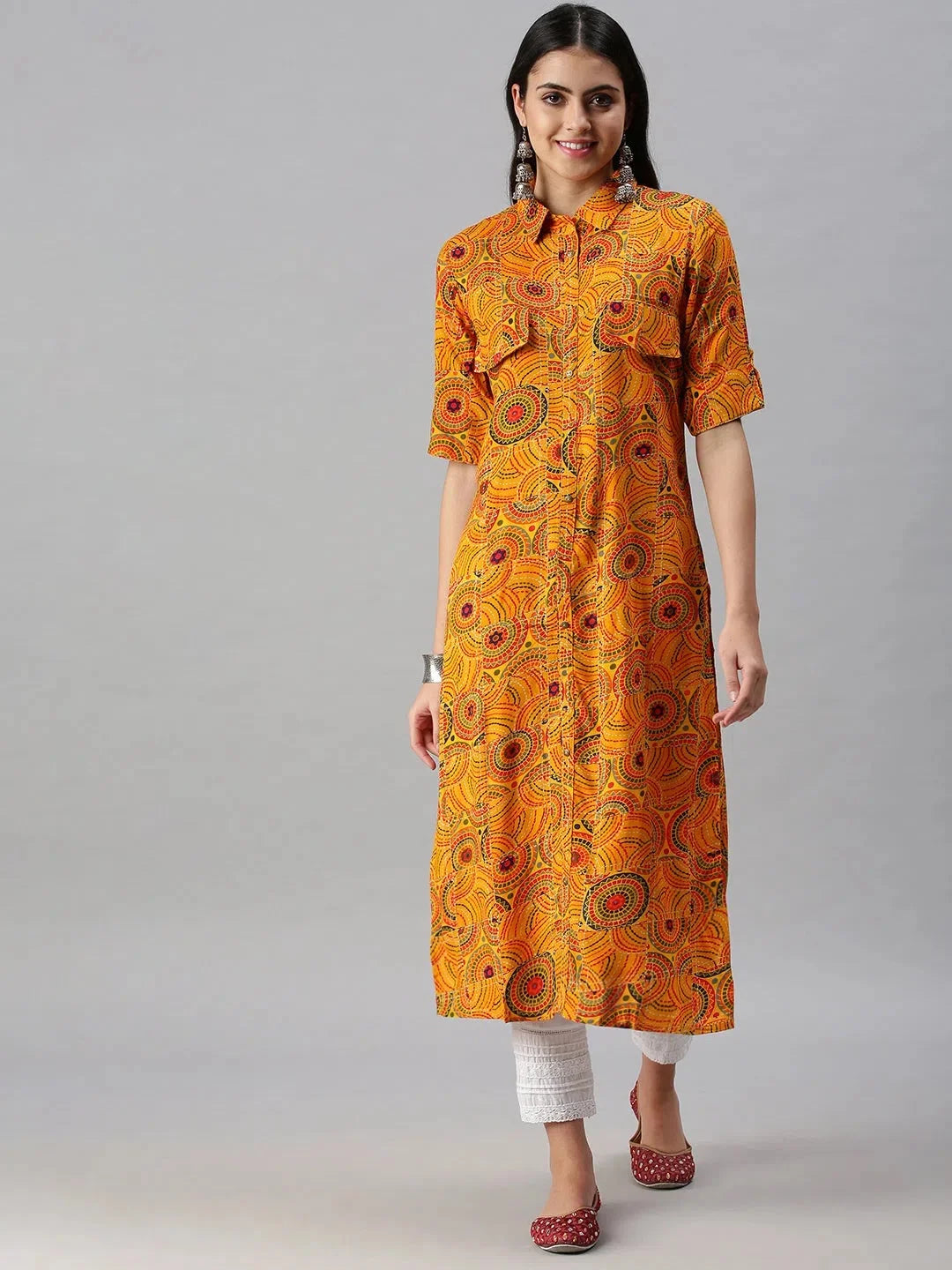 Yellow Printed Straight Kurta - Stylish Women's Indian Kurtas