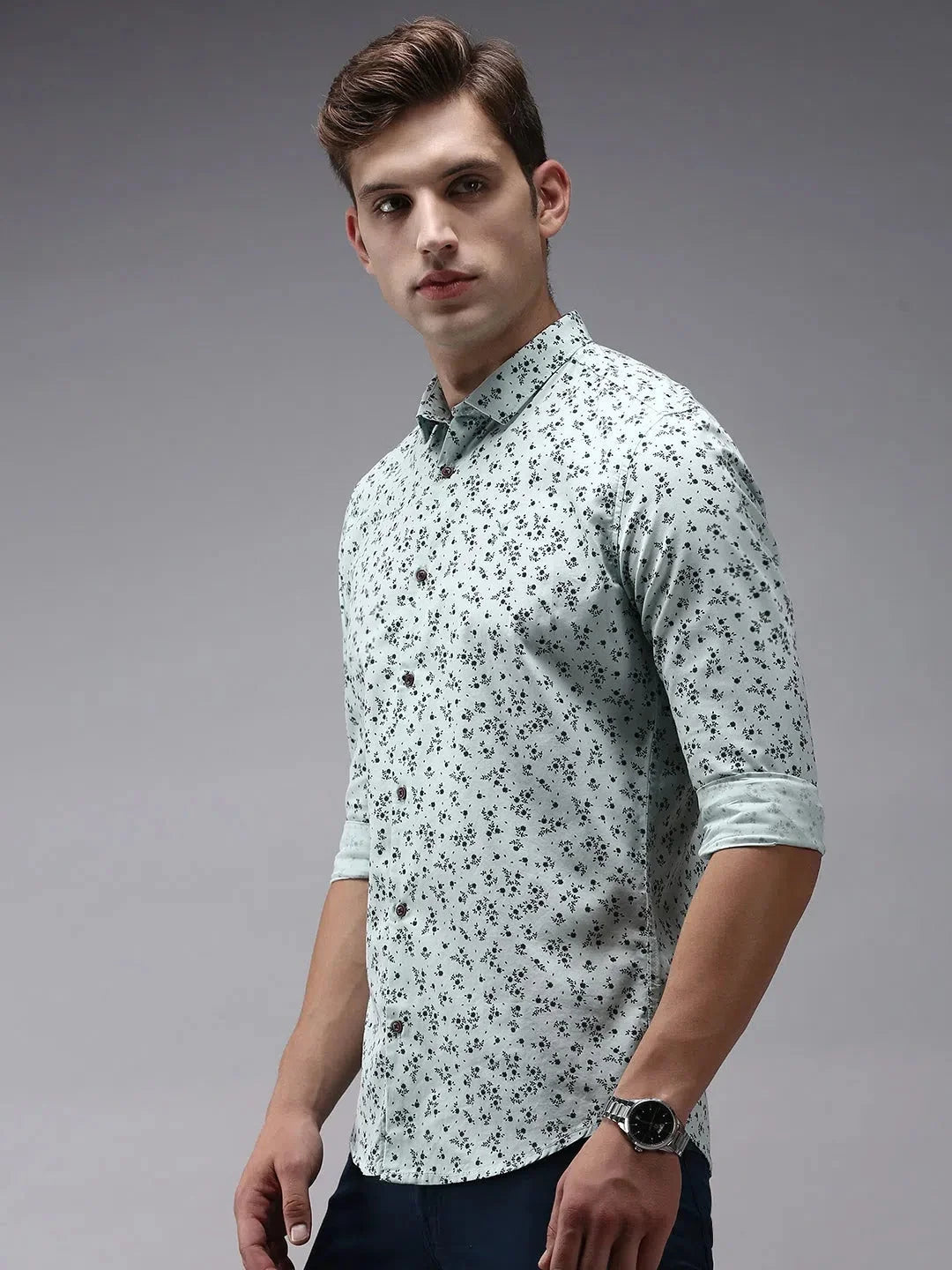 Mens Printed Shirt - Green Cotton Casual Shirt | DesiQlo