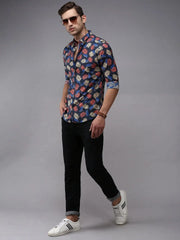 Men Blue Printed Casual Shirt-EASTIONPRINT-1428-Navyblue