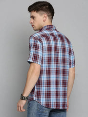 Men Blue Checked Casual Shirt-MAYACHECKS-4408-Blue