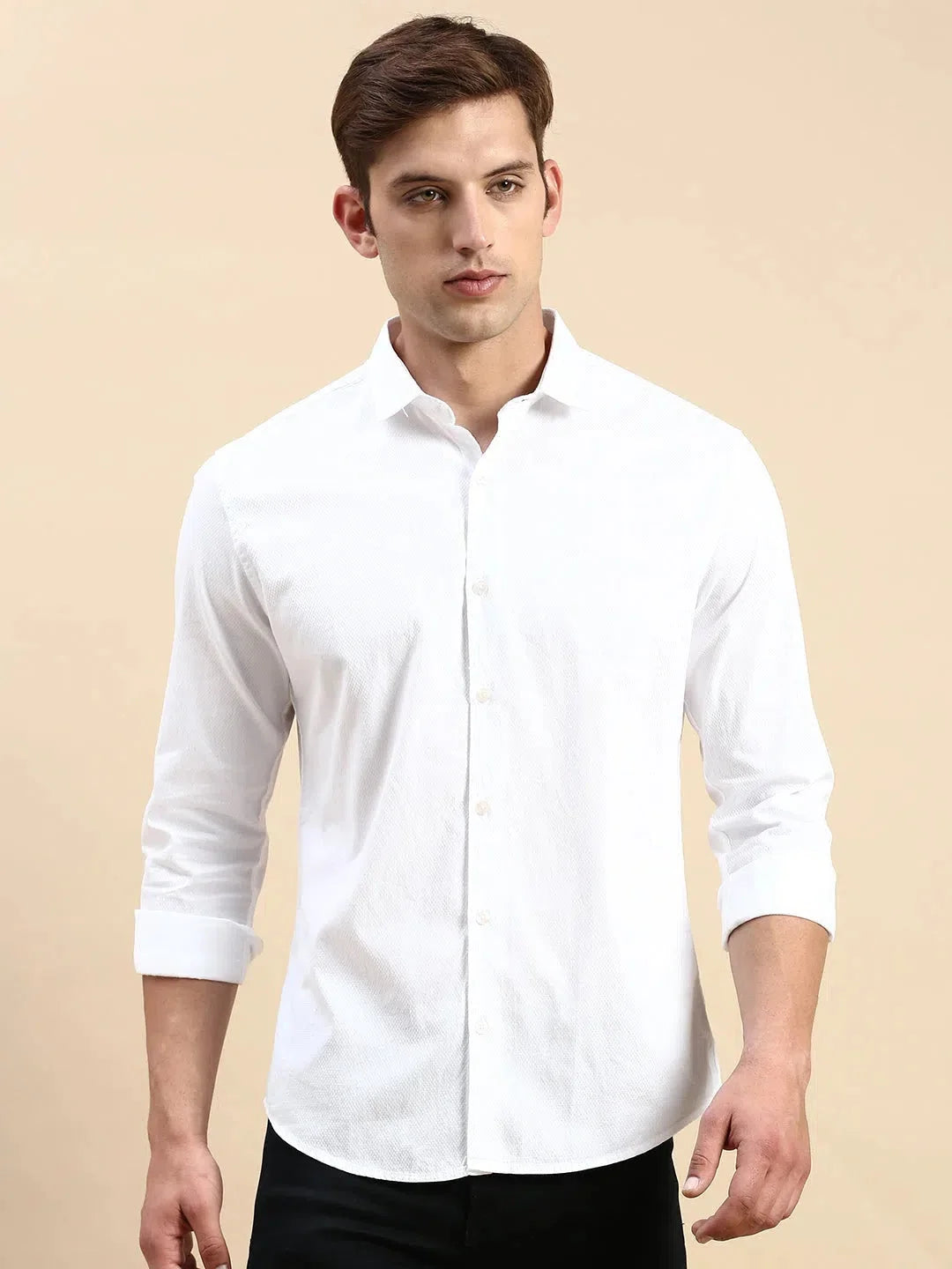 Men's White Solid Cotton Shirt | Formal Shirts at DesiQlo