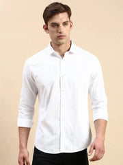 Men White Solid Casual Shirt-PARXPLAINDOBBY-3148-White