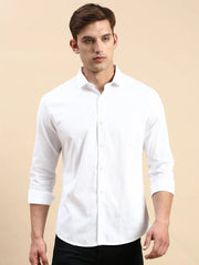 Men White Solid Casual Shirt-PARXPLAINDOBBY-3148-White