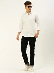 Men White Solid Casual Shirt-PARXPLAINDOBBY-3153-White