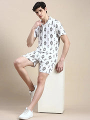 Men White Printed Casual Co ord Set-AM-90-07-White