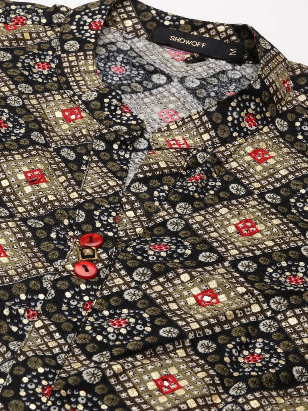 Black Printed Anarkali Kurta for Women - Cotton Bandhini Design