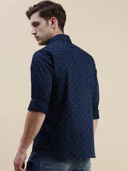Men Navy Graphics Casual Shirt-STANLEY-5603-Navyblue