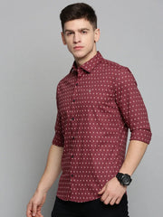 Men Red Printed Casual Shirt-CARLOSPRINT-3232-Maroon