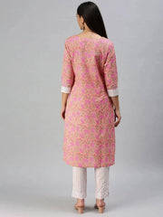 Women's Peach Printed Kurta SetsS386-Peach