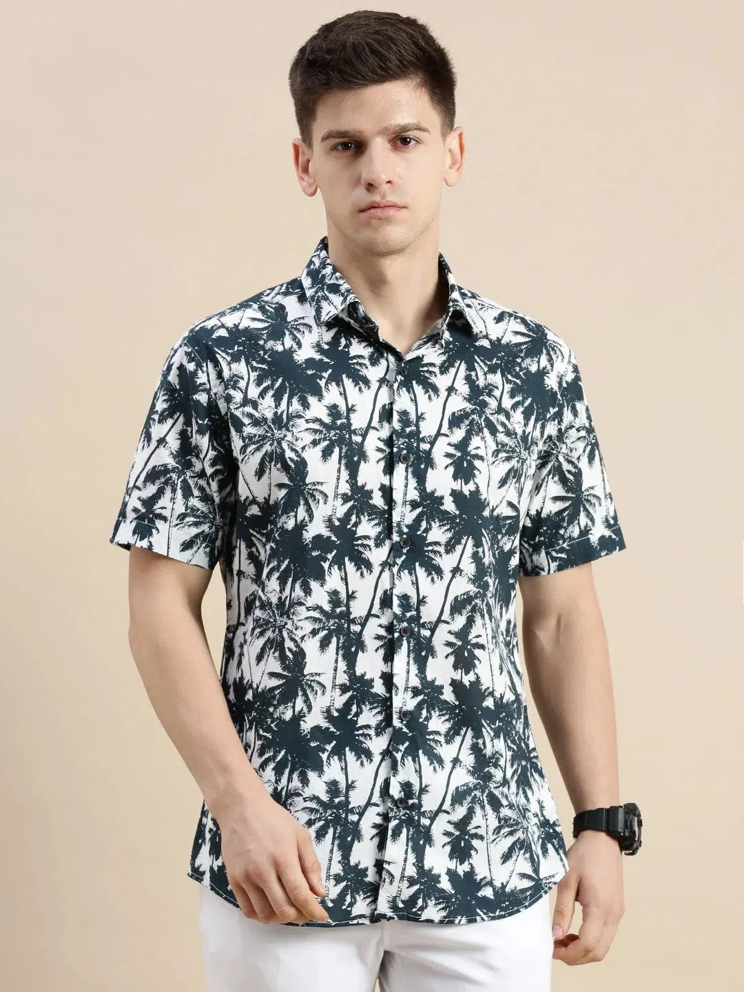 White Graphics Mens Shirt | DesiQlo Printed Cotton Shirt