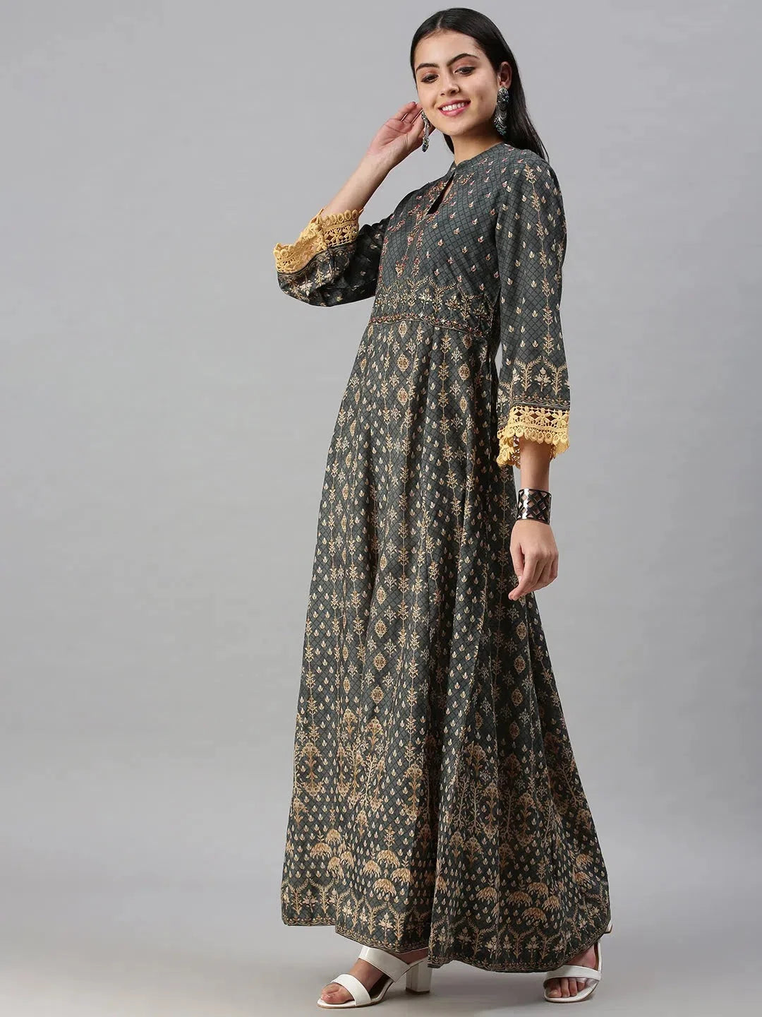 Green Printed Anarkali Kurta - Stylish Women's Anarkali Gown
