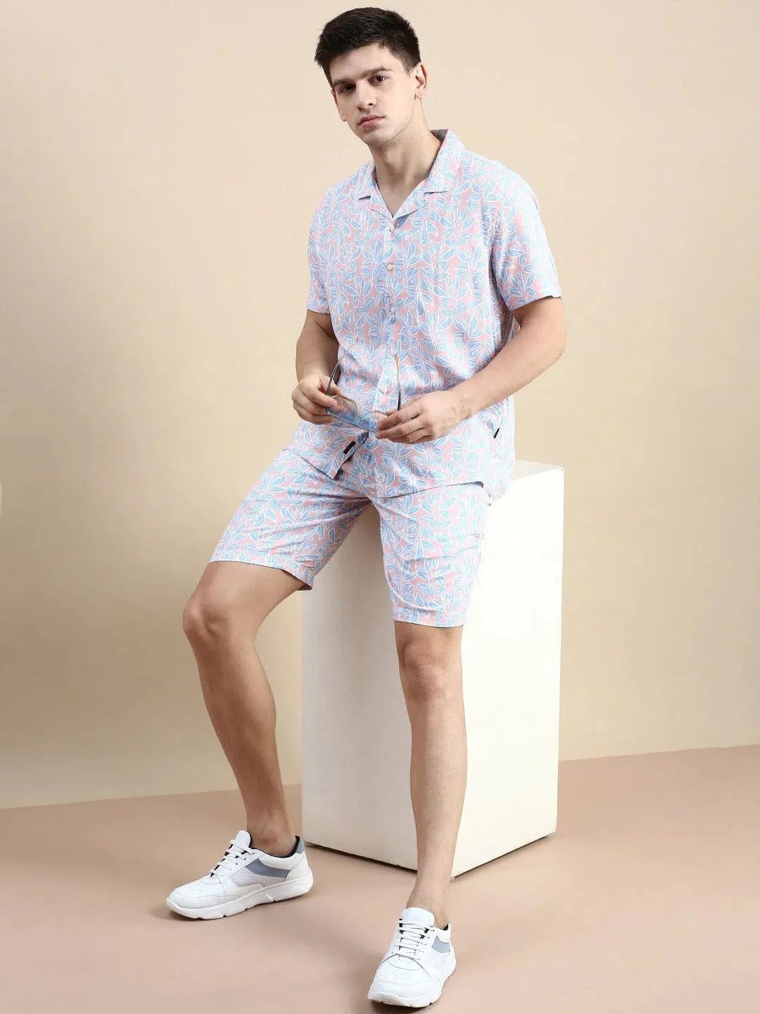 Men's Peach Printed Casual Co ord Set | Two Piece Sets Men
