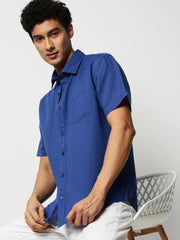 Men Blue Solid Casual Casual Shirts-SPARROW-1756-Blue