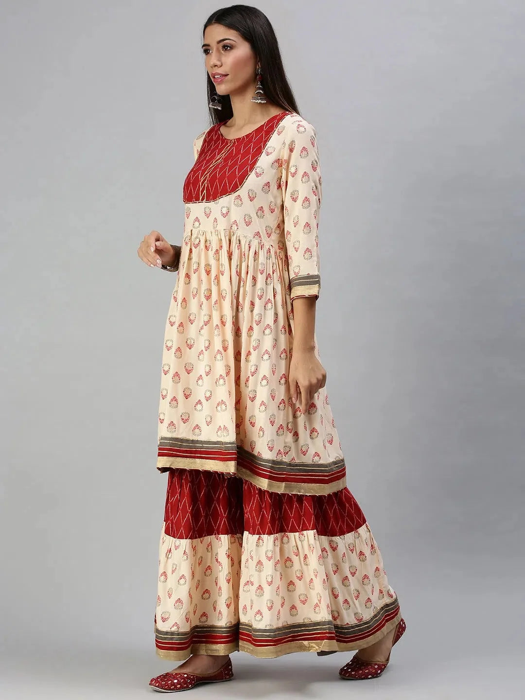 Peach Printed Women's Kurta Sets | Designer Cotton Kurta Sets