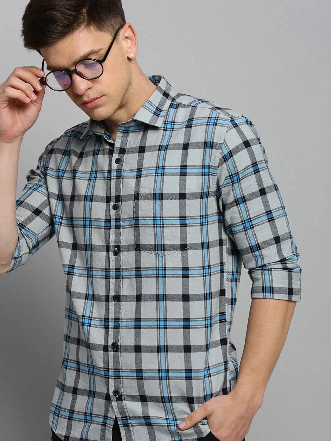 Grey Checked Mens Shirt | Cotton Casual Style