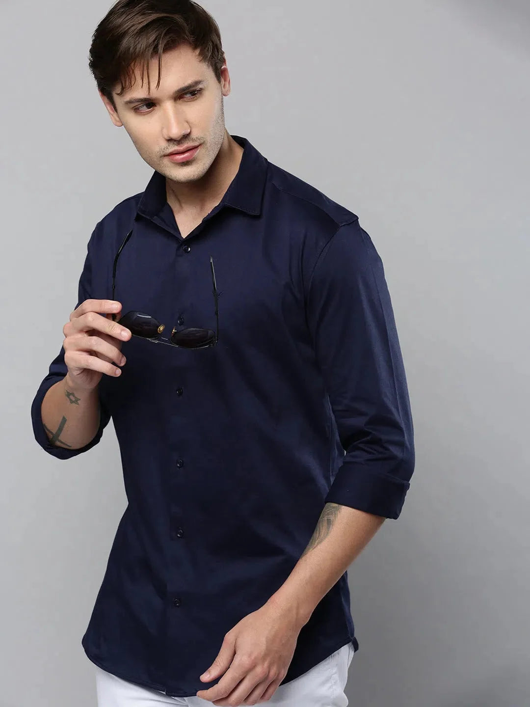 Navy Blue Solid Mens Shirt | Casual Cotton Shirt - DesiQlo